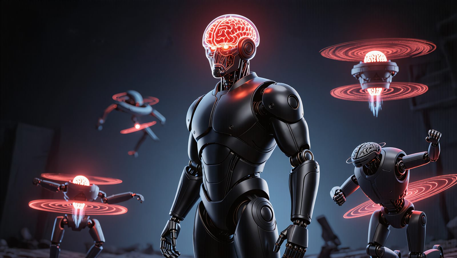 Doctor Citex — a robot with an exposed glowing red brain flanked by brain-drones